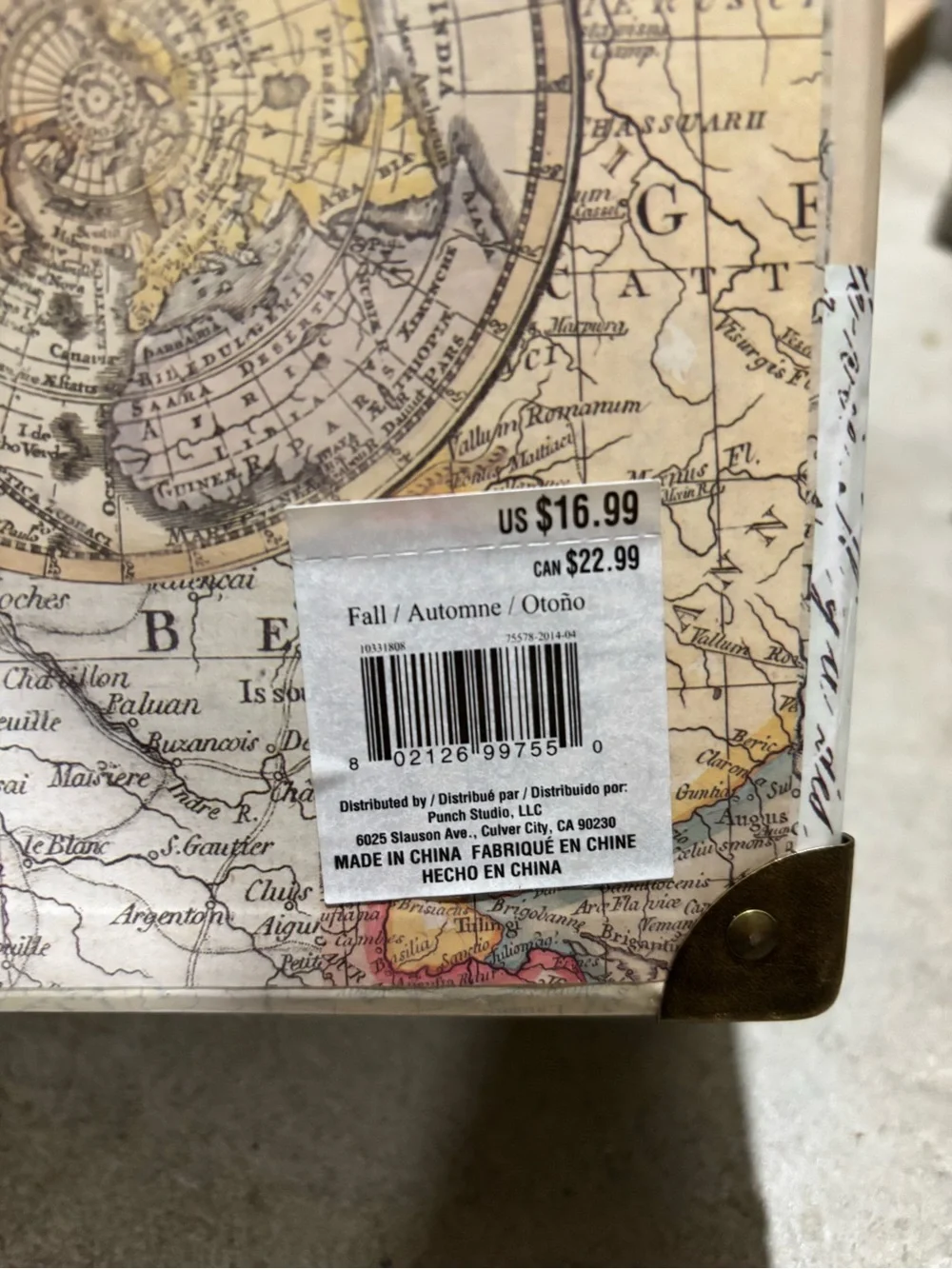 Punch Studio Paris Map Decorative Case in Beige, Brown & Pink Accents
